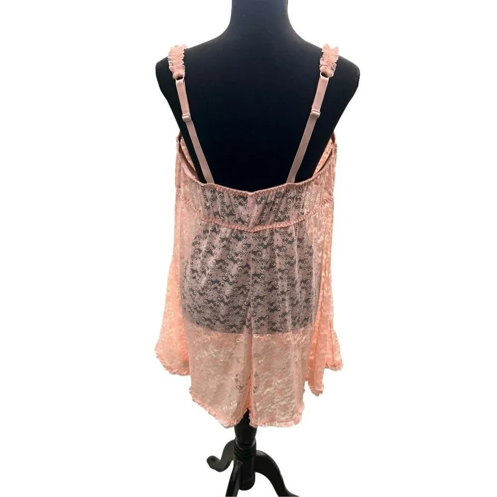 Torrid Plus 2xl Pink Lace Underwire Babydoll Lingerie Chemise Semi Sheer Ruffle
